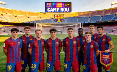 巴塞罗那全队球员在诺坎普球场的合影